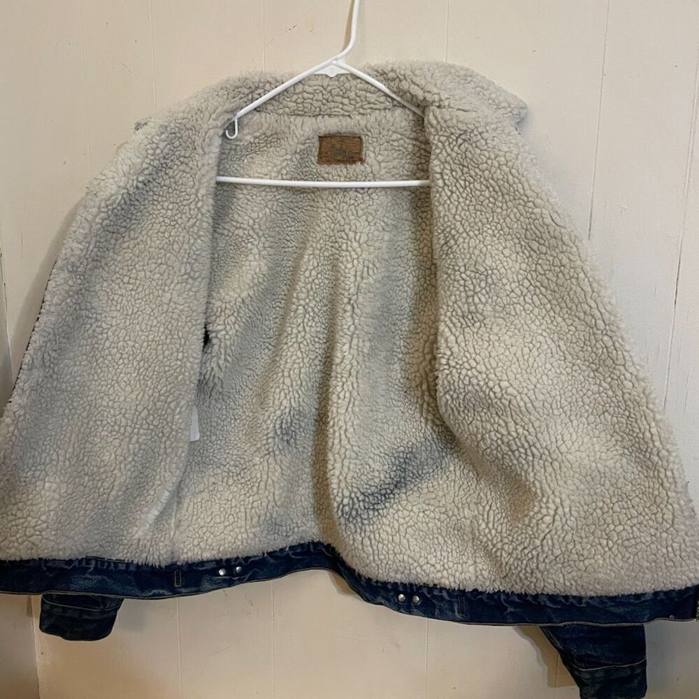 Vintage 70s PLAIN POCKETS Sherpa Lined Denim Trucker JACKET 36 - Picture 9 of 9